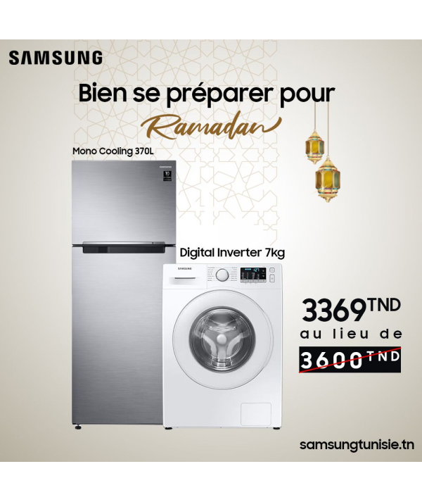 Réfrigérateur Mono Cooling 370 + Machine à laver 7kg